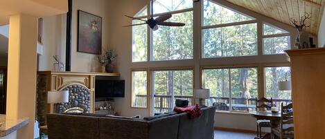 Smart TV, fireplace, foosball, table tennis