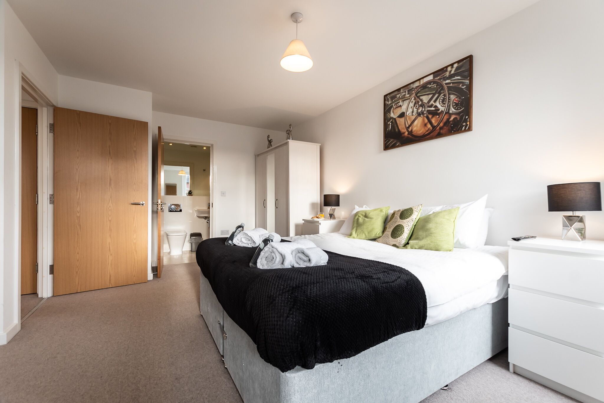 2 bedrooms, premium bedding, pillow-top beds, laptop workspace