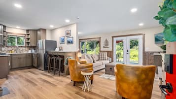 智能電視、壁爐、DVD 播放機、書籍