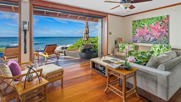 Flat-screen TV, books