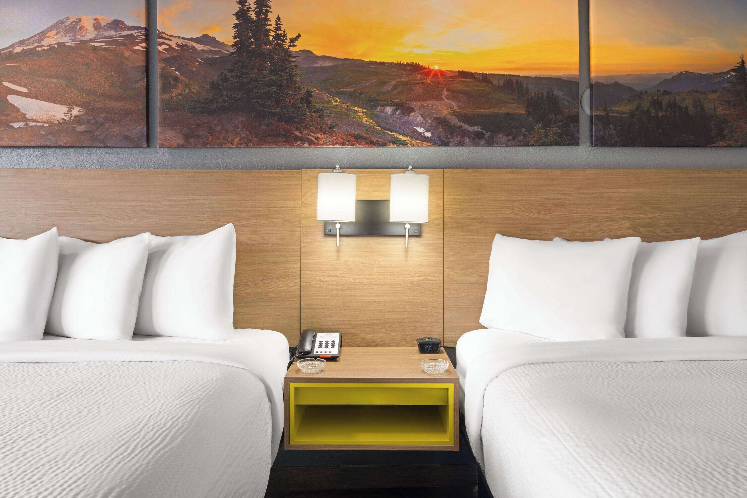 Room, 2 Queen Beds, Smoking | Desk, bed sheets, wheelchair access