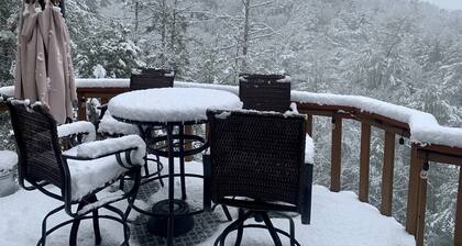 Private Mountain View cabin on 5 acres, great patio with creek below back patio.