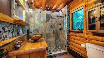 Shower, hair dryer, shampoo