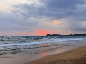 Plage, chaises longues, serviettes de plage