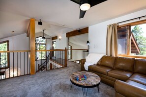 TV, fireplace - Chalet Hillside: Beautiful Mountain Home with Hot Tub, Beautiful Views, 5 Minutes to Uptown Pagosa! (Pagosa Springs)