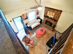 Smart TV, fireplace, DVD player, books