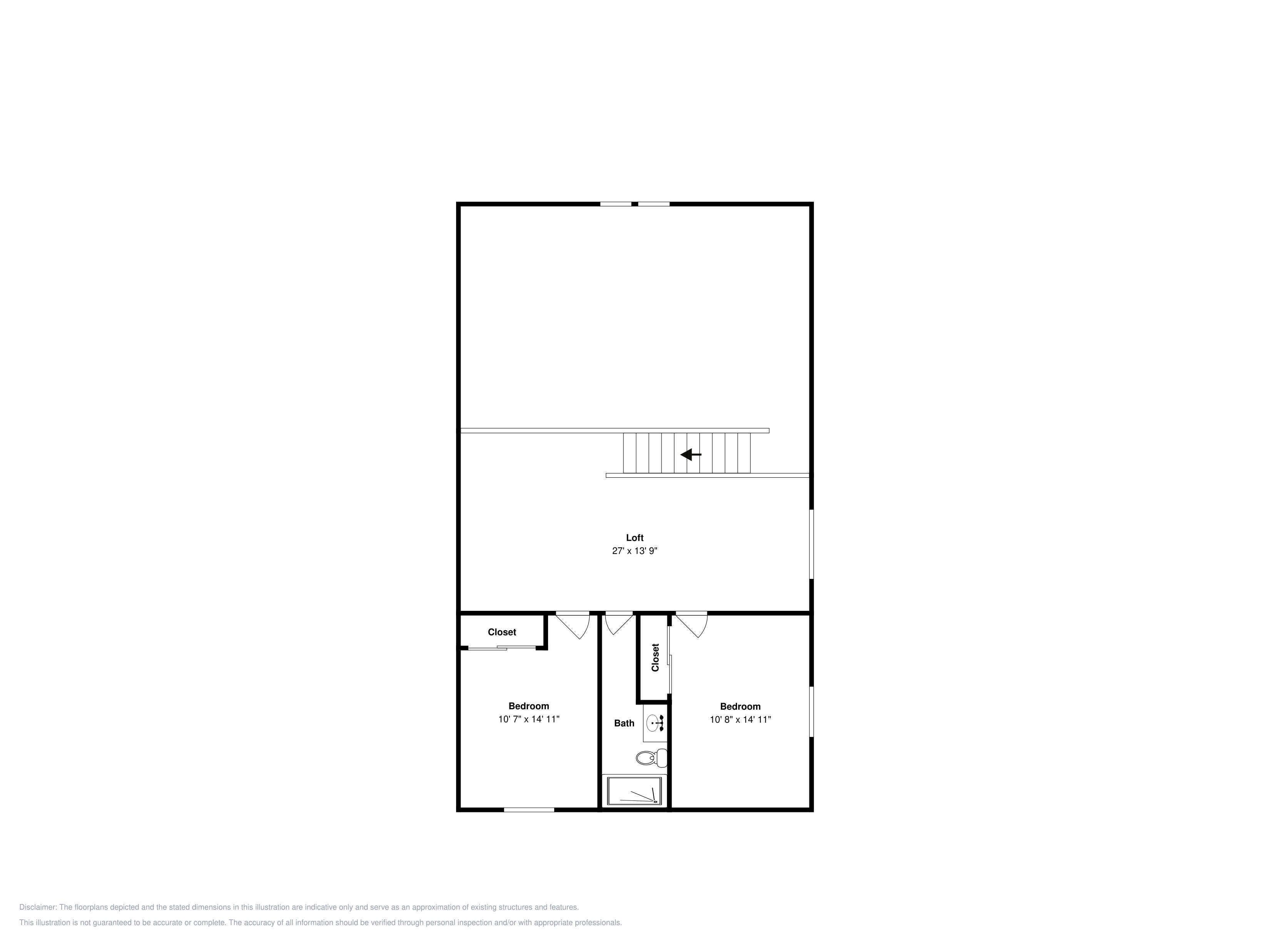 Grundriss einer Loft-Wohnung mit einem Schlafbereich von 8,23 x 4,19 Metern, einem Schlafzimmer von 3,3 x 4,5 Metern, einem Badezimmer und einem Schrank.