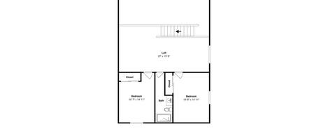 A floor plan of a loft apartment with a loft space measuring 27' x 13' 9", a bedroom measuring 10' 7" x 14' 11", a bathroom, and a closet.
