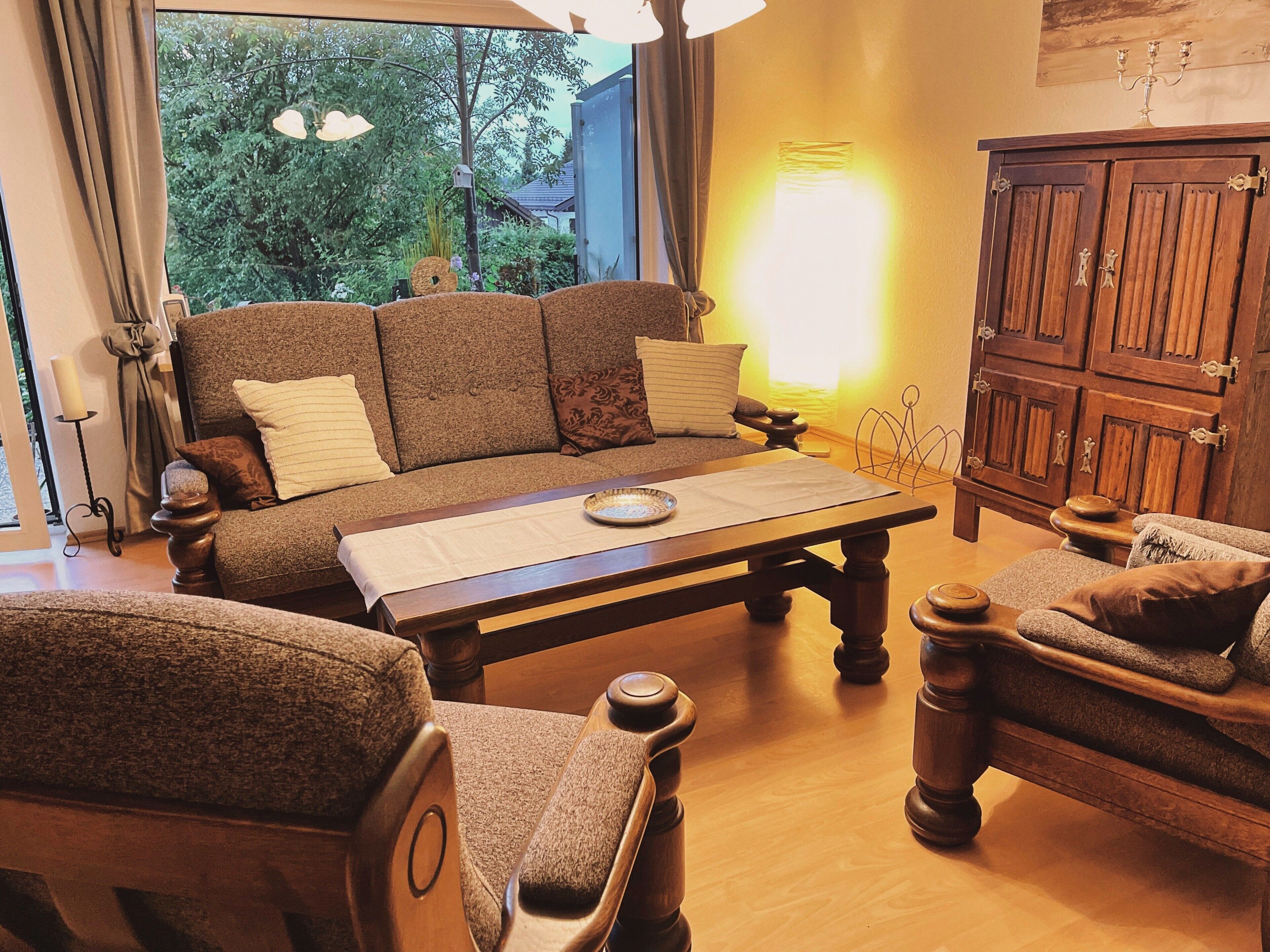 Televisión, chimenea y reproductor de DVD 