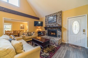 Smart TV, fireplace, table football