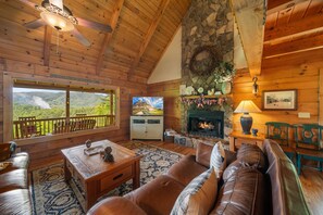 TV, fireplace, video games, foosball