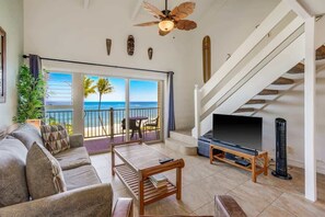 TV, offices - Kapaa Shores A303. Oceanfront Condo with a View! (Kapaʻa)