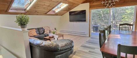 Smart TV, fireplace, video games, stereo