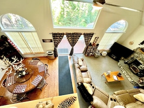 Smart TV, fireplace, video games, DVD player