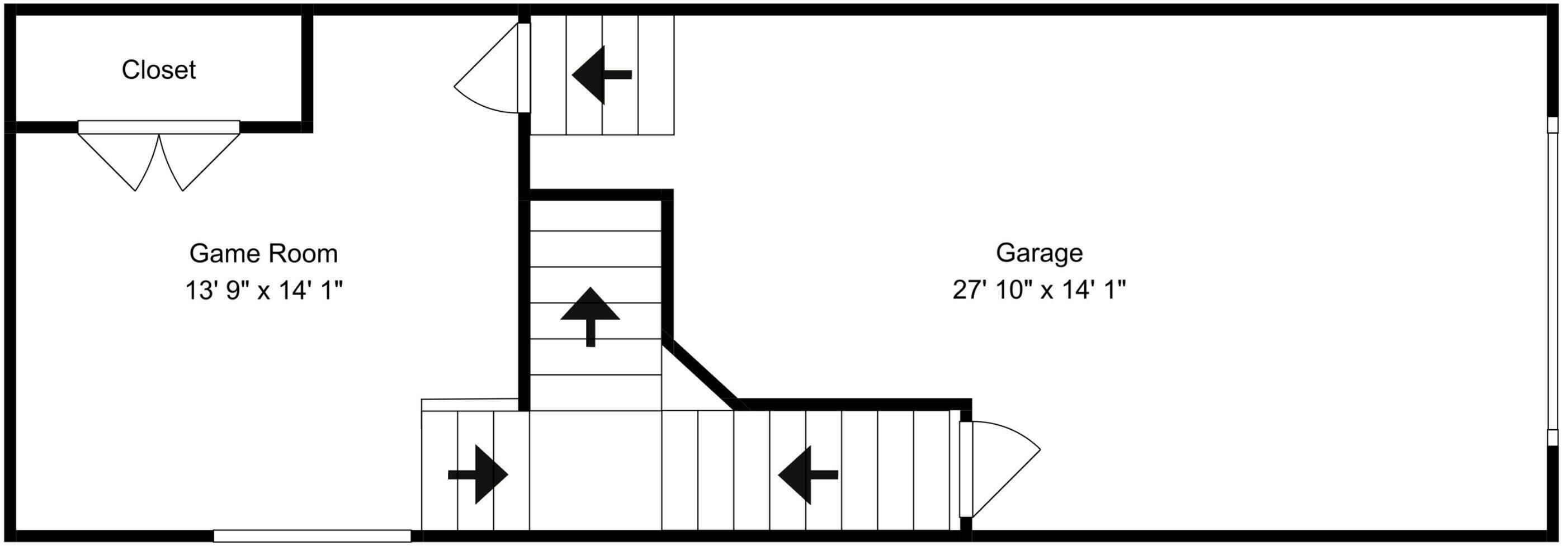 A floor plan with a closet, game room, and garage.