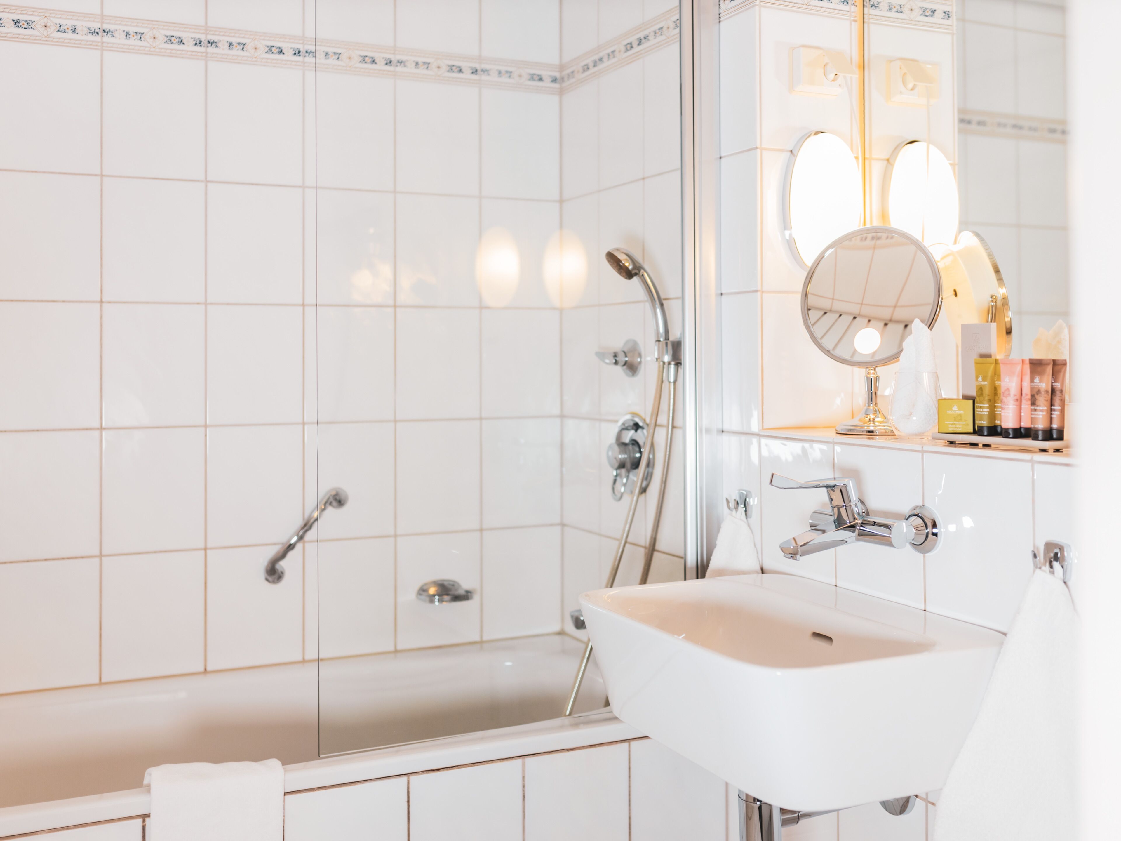 spring water bathtub, free toiletries, hair dryer, bathrobes