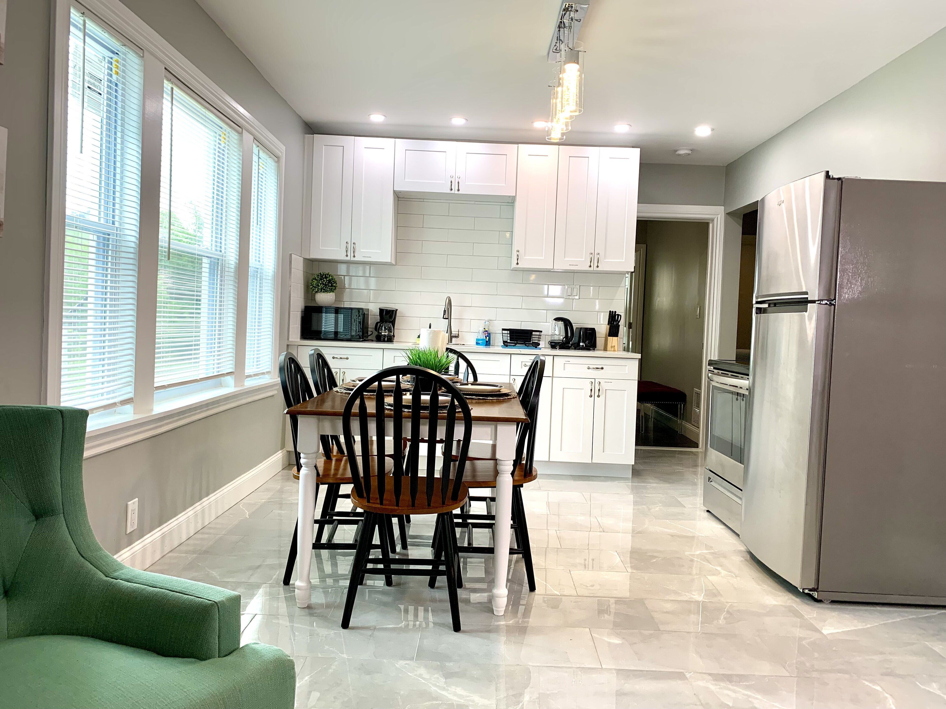 Fridge, microwave, oven, dishwasher