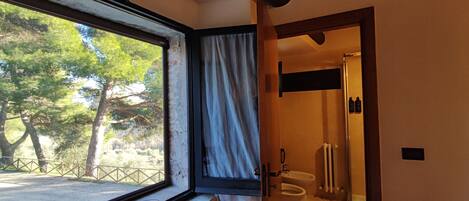 A bathroom with a toilet, bidet, and a shower area.