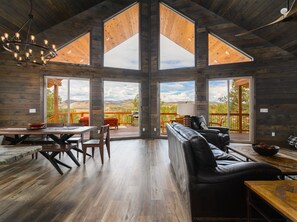 Smart TV, fireplace, table football, books