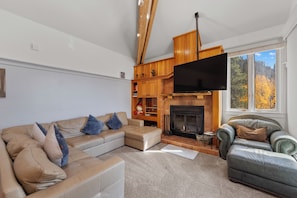 TV, fireplace