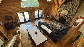 Smart TV, fireplace, DVD player, foosball