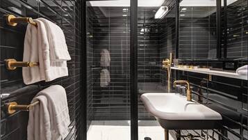 Hair dryer, bathrobes, slippers, towels