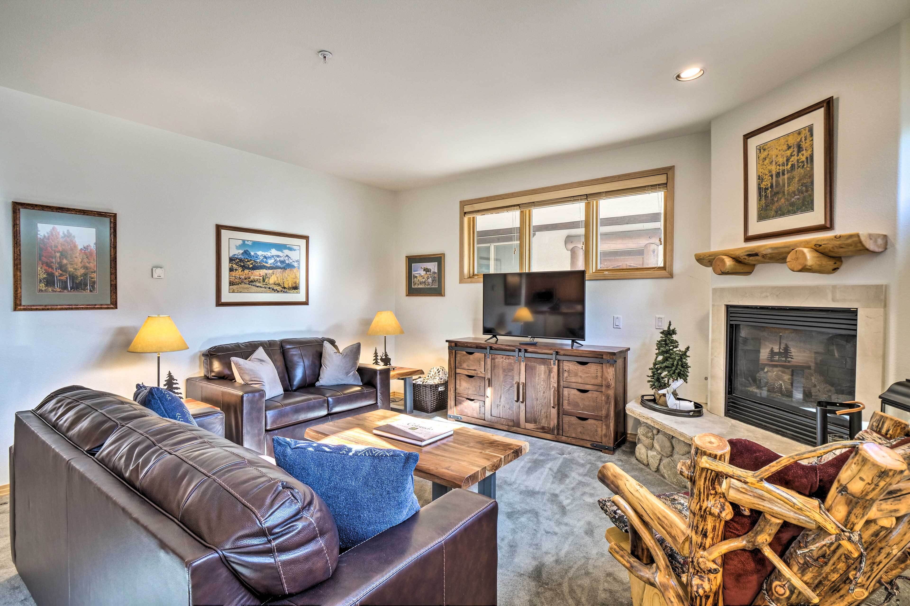 TV, fireplace, DVD player, books
