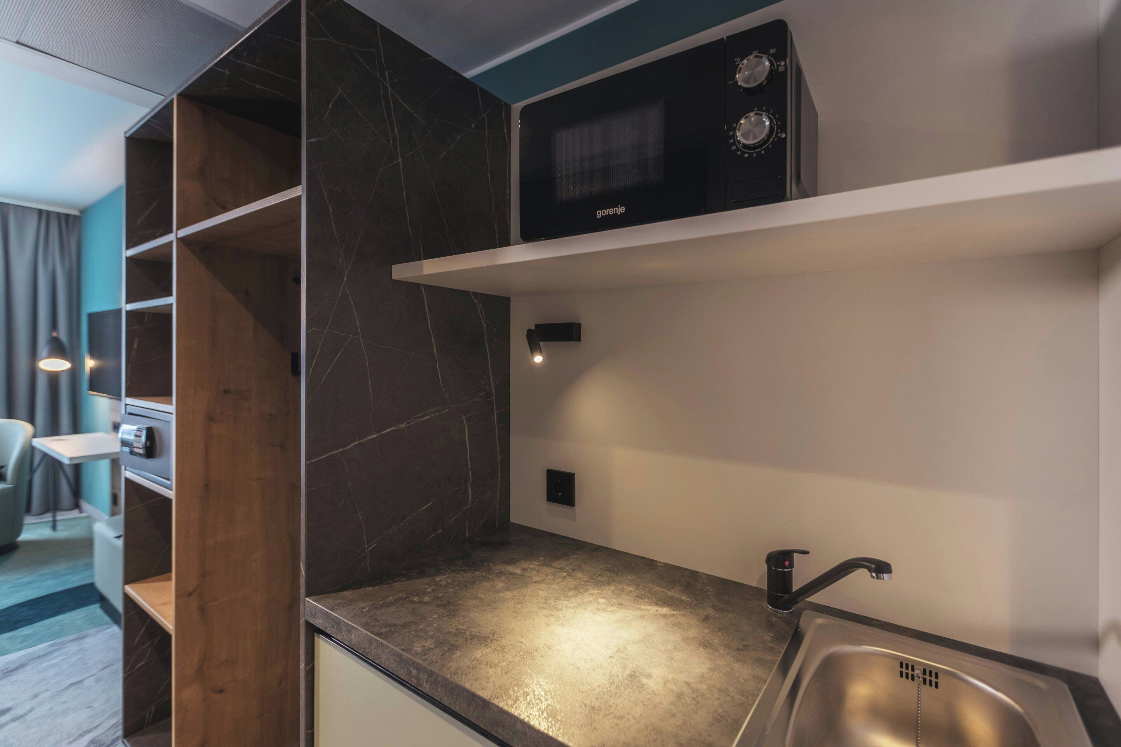 In-room safe, desk, soundproofing, cribs (free)