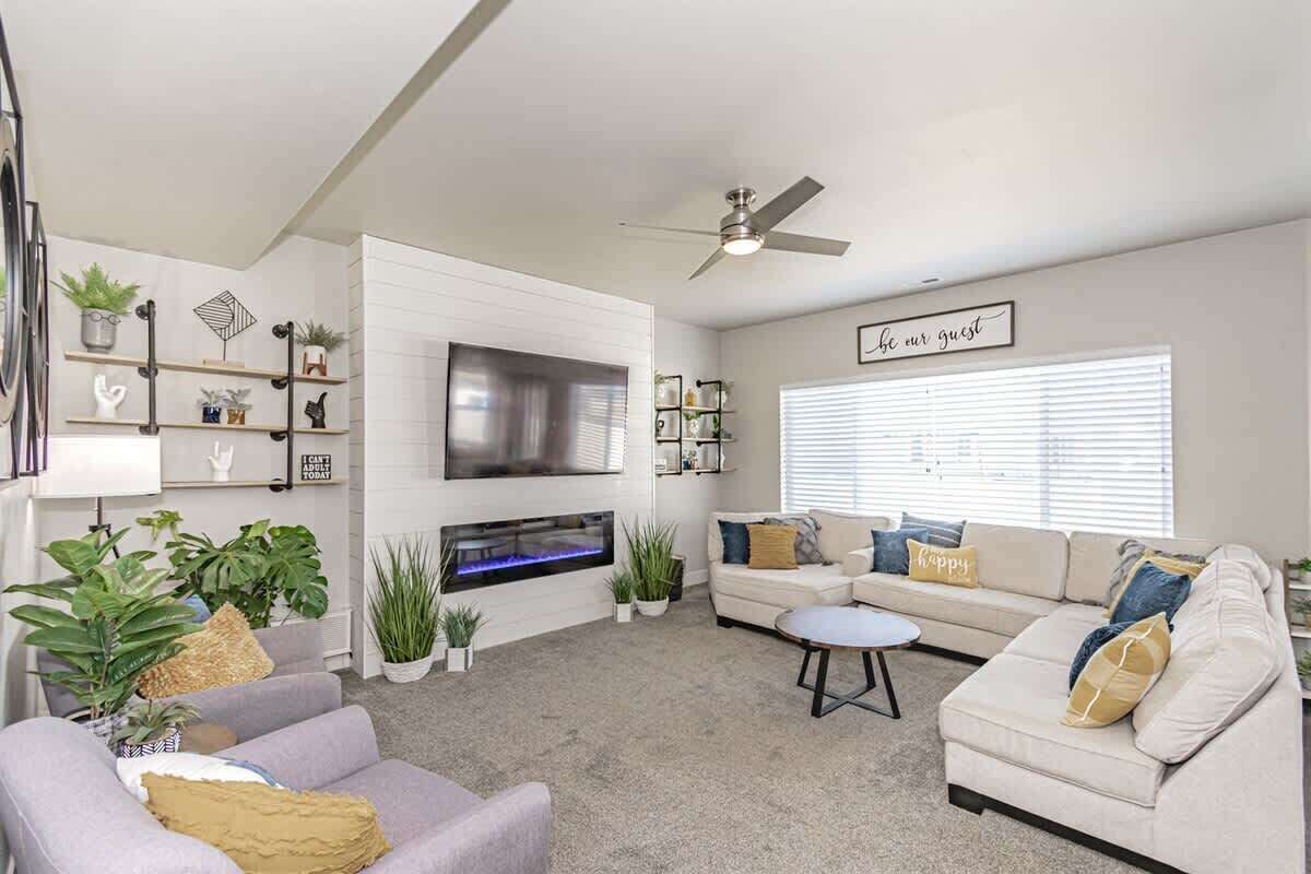 TV, fireplace