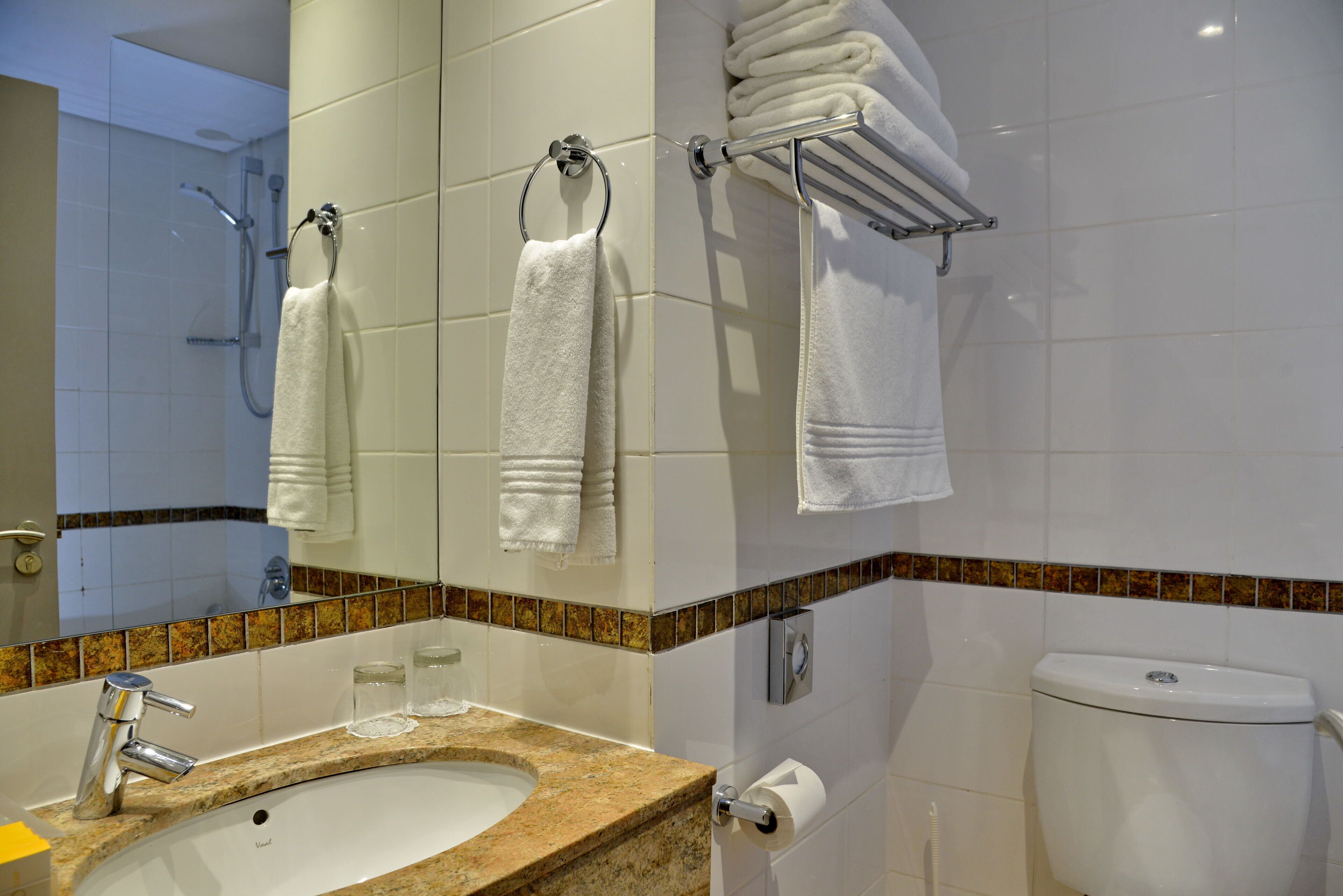 superior room, 2 double beds, mountain view (family room) | bathroom | combined shower/bathtub, eco-friendly toiletries, towels