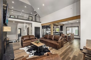 Smart TV, fireplace, video games, foosball