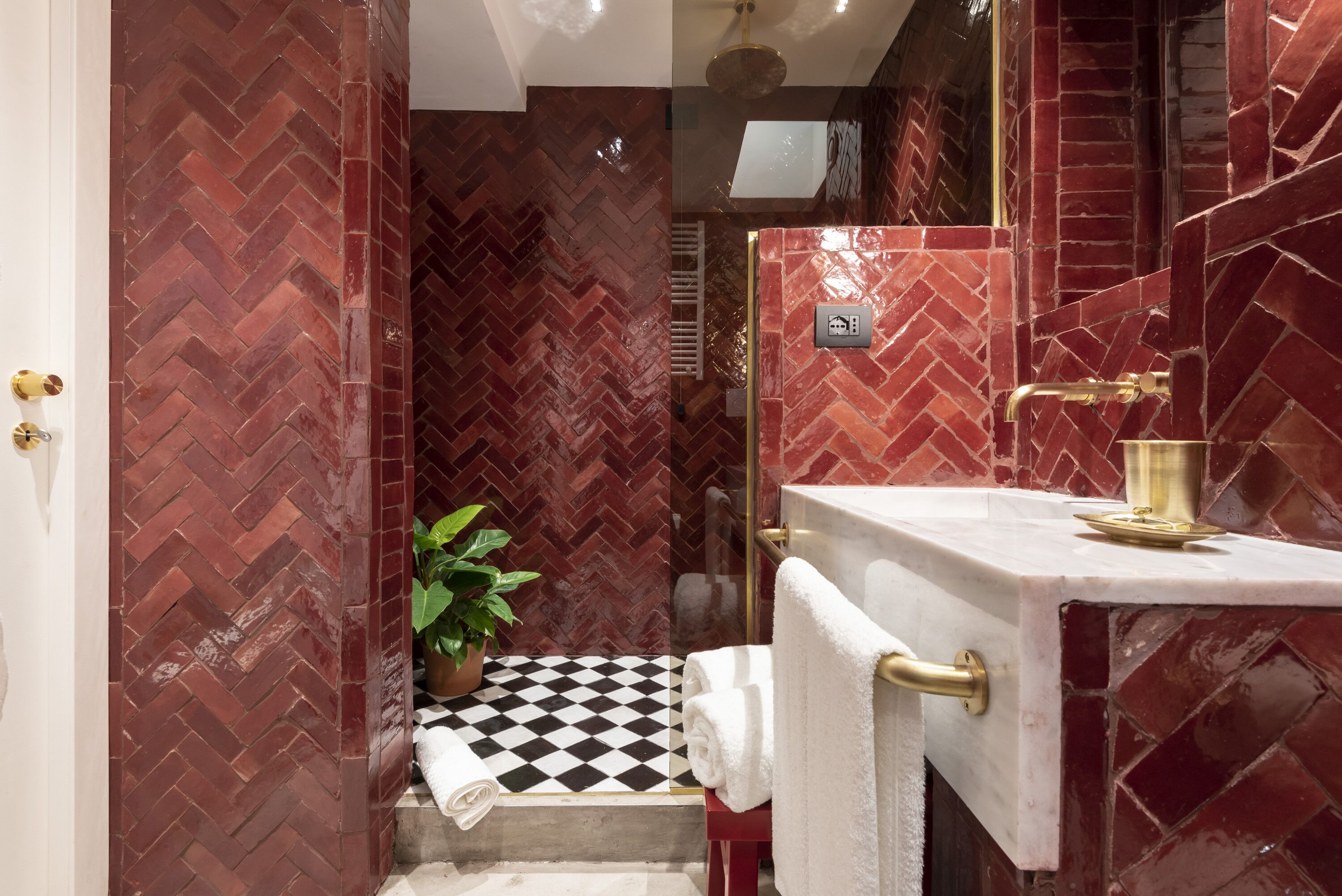 luxury suite | bathroom | shower, rainfall showerhead, designer toiletries, hair dryer