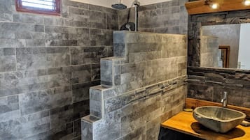 Shower, hair dryer, soap