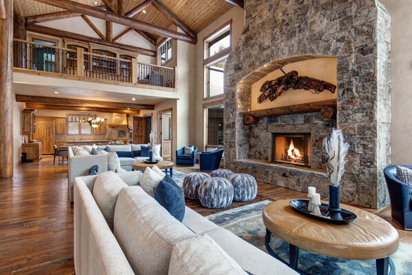 Smart TV, fireplace, video-game console, foosball