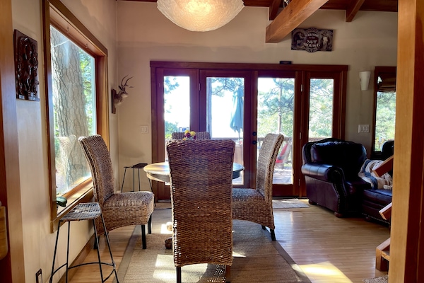 Dinning room table seats 4 comfortably, table extends for larger dinners.