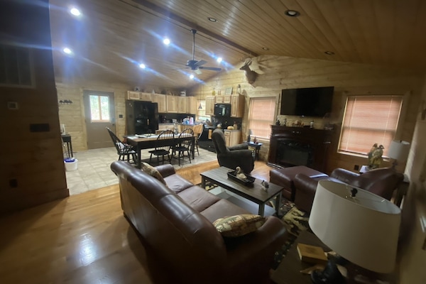 Smart TV, fireplace, DVD player, books