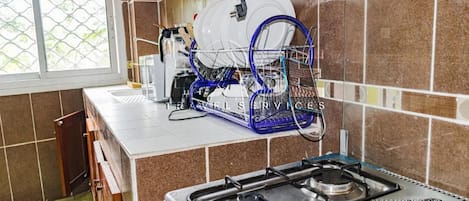 Apartment | Private kitchen | Fridge, microwave, oven, stovetop