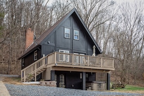 Exterior - Modern Riverfront A-Frame Cabin w/ Hot Tub, Fire Pit, Kayaks, Canoe, & Arcade (Shenandoah)