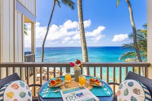 Outdoor dining - Poipu Palms 204 – Oceanfront Views, Intimate Complex, Plunge Pool (Koloa)