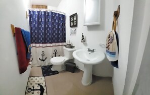 Shower, towels, soap, shampoo