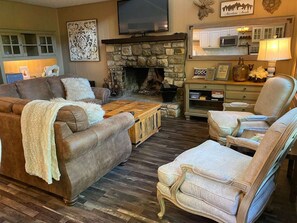 TV, fireplace
