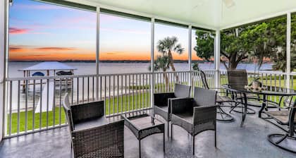 Dog-friendly lakefront home with fast WiFi, central AC, patio, & game room