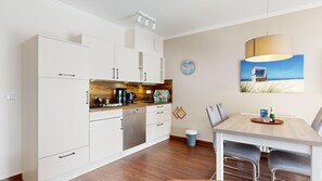 Fridge, microwave, dishwasher, coffee/tea maker