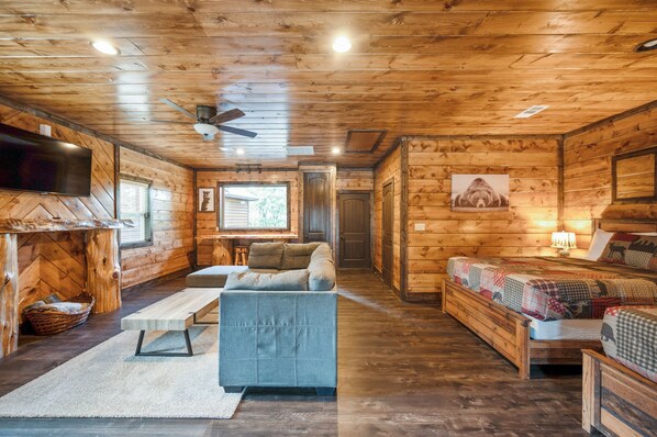 TV, fireplace, table football, ping pong