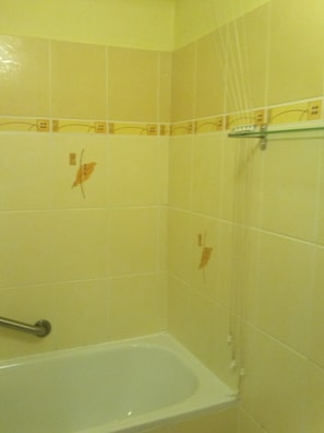 Shower, free toiletries, hair dryer, slippers