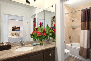 Combinació de dutxa i banyera, assecador de cabells, tovalloles i sabó