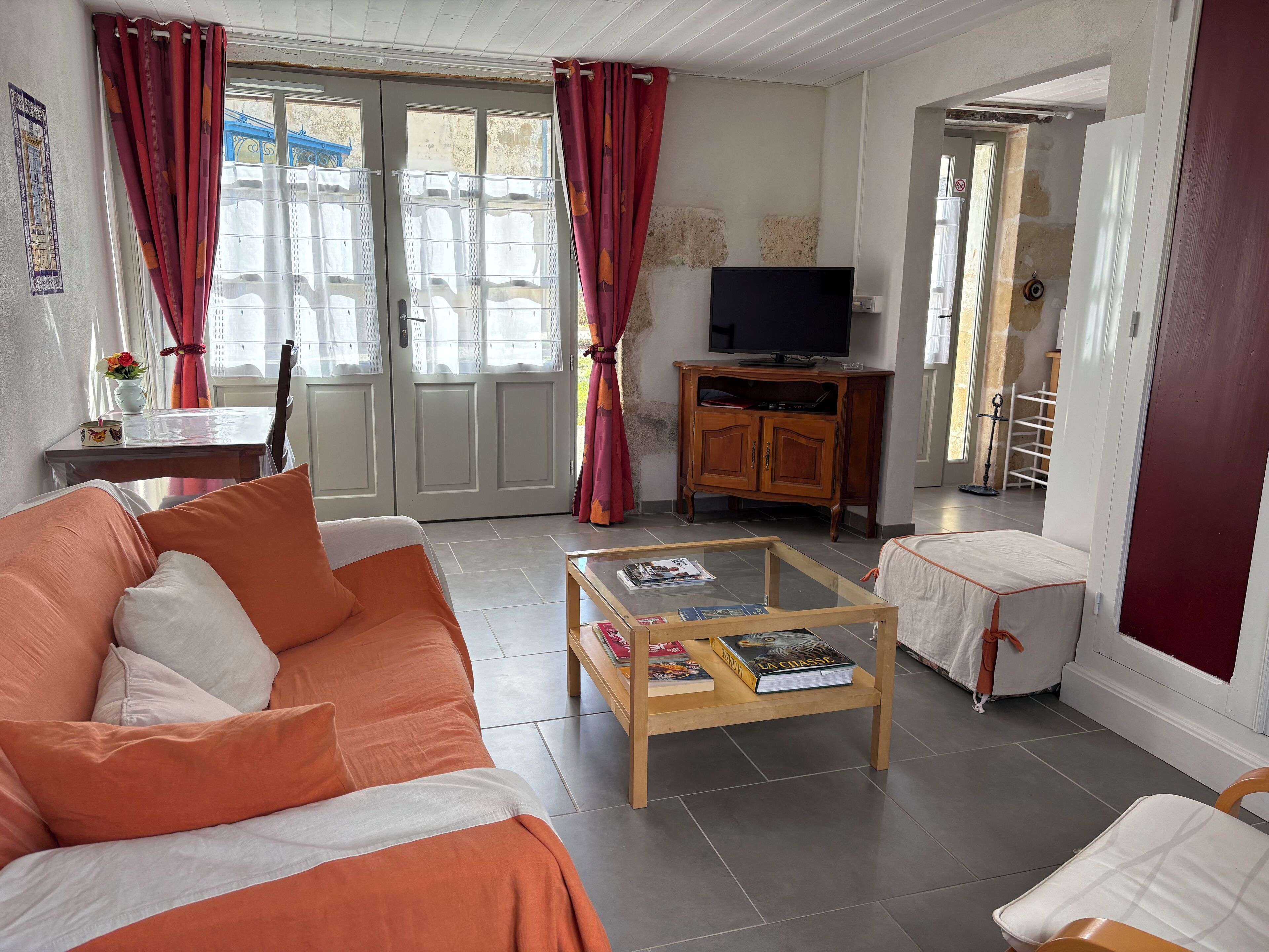 Télévision, cheminée, livres