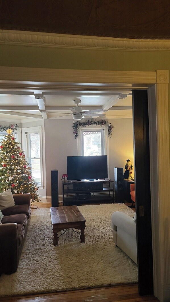 Televisor intel·ligent, llar de foc, llibres i estèreo