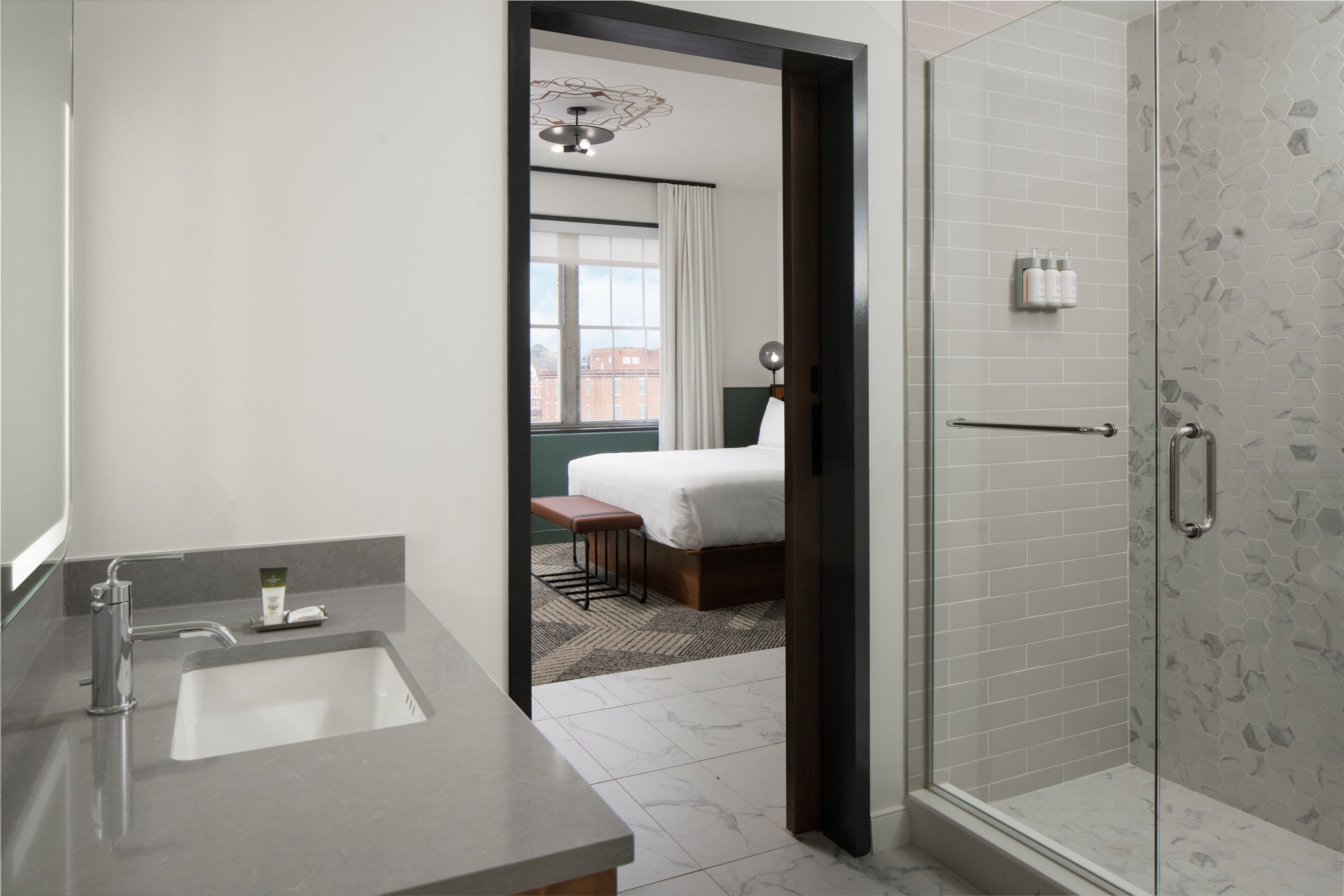 room, 1 king bed | bathroom | shower, hair dryer, towels