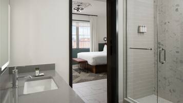 Room, 1 King Bed (View) | Bathroom | Shower, hair dryer, towels